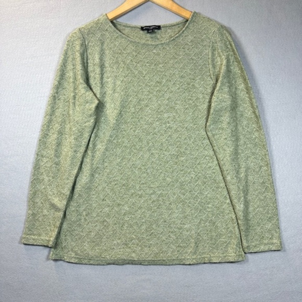 Mario Serrani Italy Sage Green Textured Basketweave Knit Long Sleeve Top Small